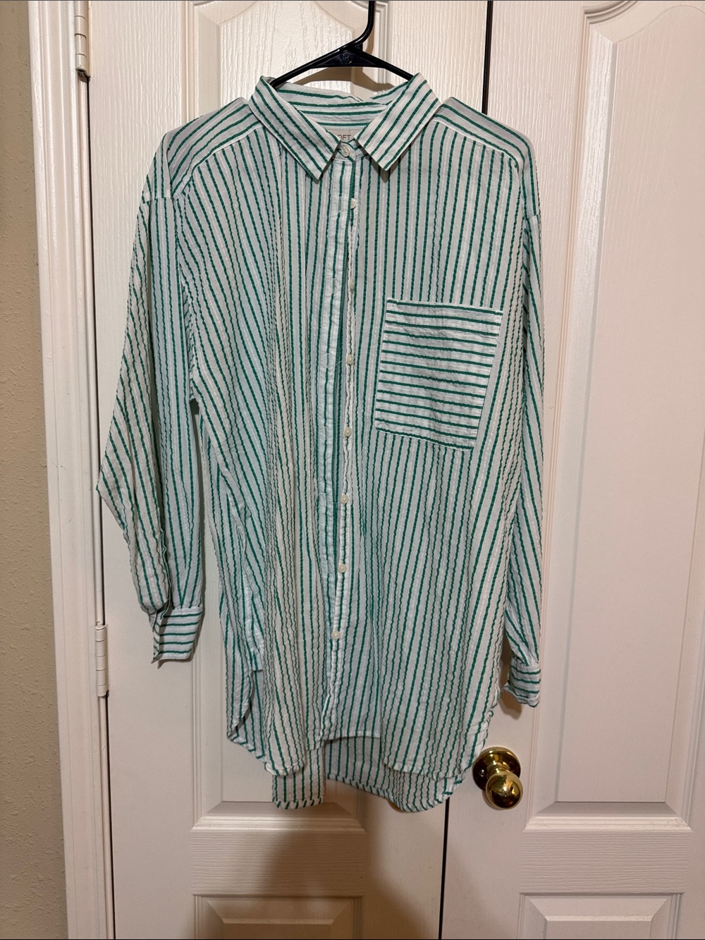 Striped Green and White Button-Up Shirt - Men